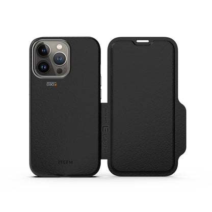 NNEDSZ EFM Monaco Leather Wallet Case Armour with D3O 5G Signal Plus for iPhone 13 Pro (6.1" Pro) - Black