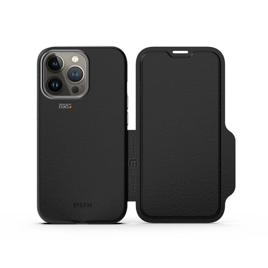 NNEDSZ EFM Monaco Leather Wallet Case Armour with D3O 5G Signal Plus for iPhone 13 Pro (6.1" Pro) - Black